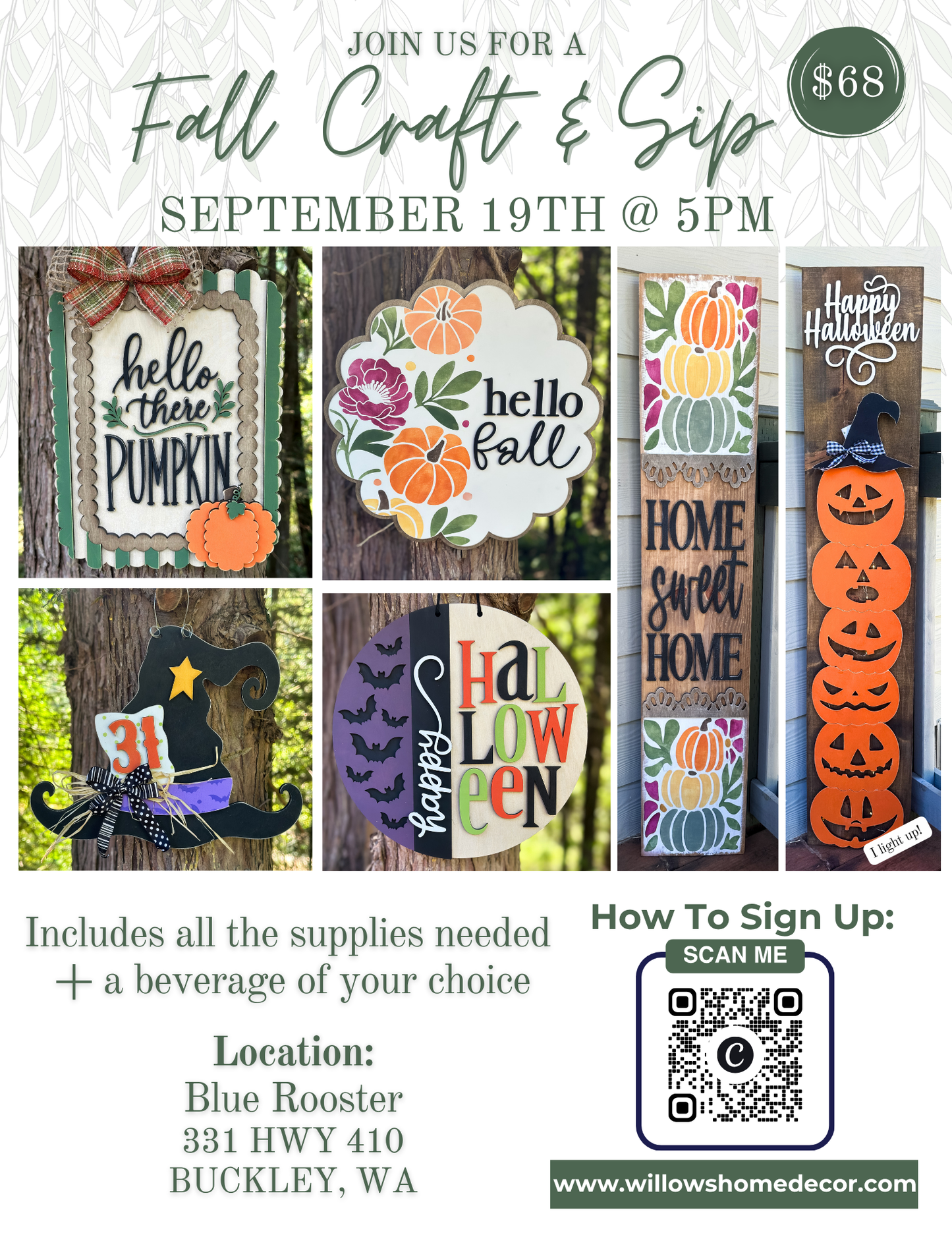 Fall Craft & Sip @ Blue Rooster September 19th @ 5PM