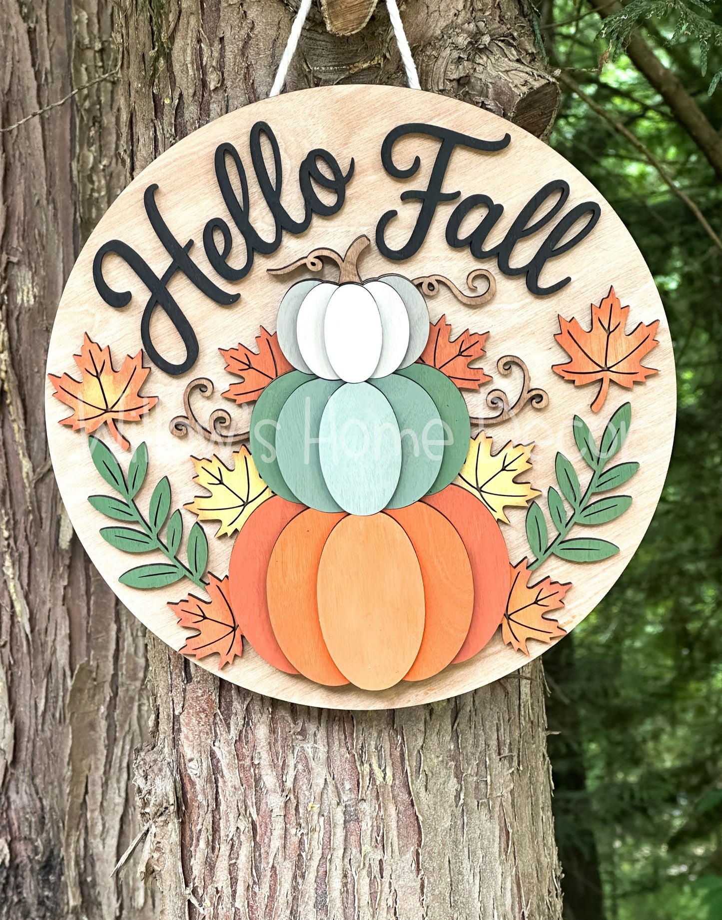 Hello Fall Door Hanger | Pumpkin Front Door Sign | Autumn Décor | DIY Paint Kit or Finished Wood Sign (12” 16” 18”)