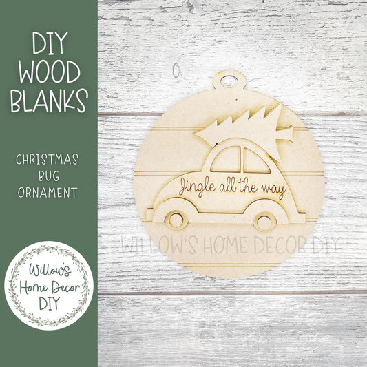 Christmas VW Bug Ornament - DIY Christmas Ornament Kit - Christmas Craft for Family and Kids - Wood Blanks for Crafters -