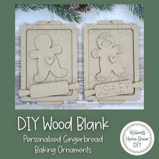 Personalized Gingerbread Baking Christmas Tree Ornament - Customized Bakers Gift - DIY Wood Blank - Adult Kid Craft Kit
