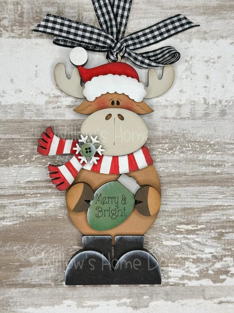 Moose Christmas Tree Ornament - Merry Christmas - Christmoose DIY Wood Blank - Holiday Winter Decor - Tree Decoration - Adult Kids Paint Kit