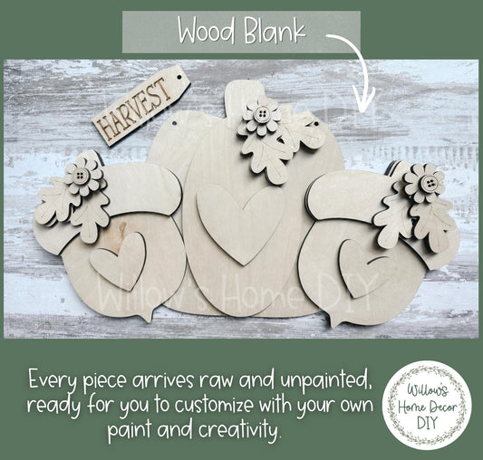 Pumpkin Door Hanger Kit | Unfinished Wood Blank | Fall Craft Kit | DIY Paint Kit | Autumn Porch Decor | Halloween Wood Sign