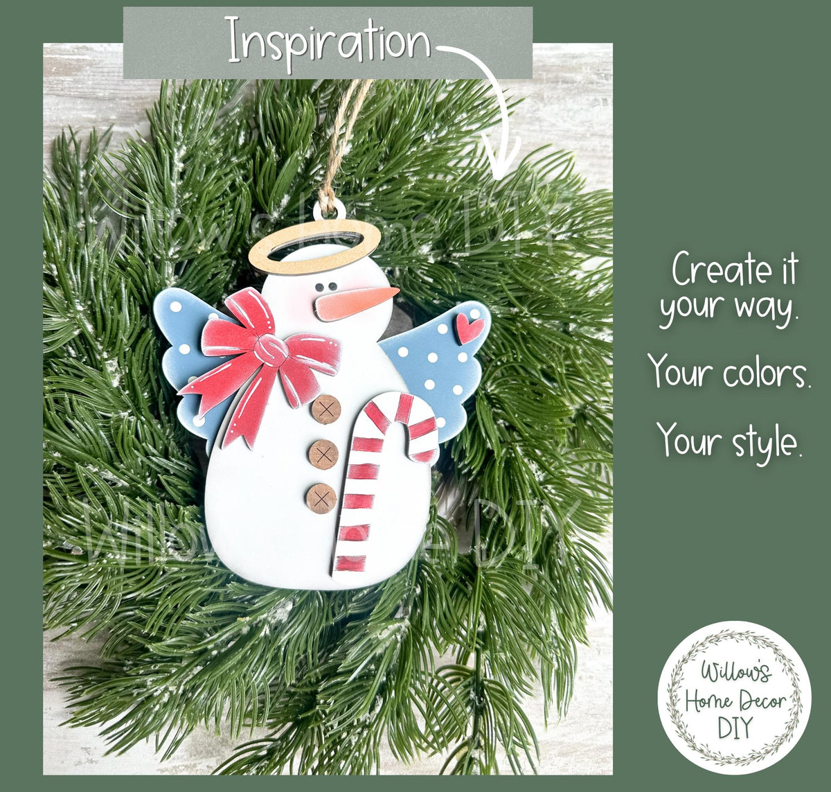 Snowman Angel Ornament Wood Blank | DIY Unfinished Christmas Craft | Laser Cut MDF Craft Blank