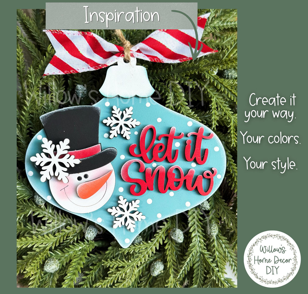 Let It Snow Snowman Ornament Blank to Paint, Unfinished Wood Christmas Ornament, DIY Winter Holiday Craft