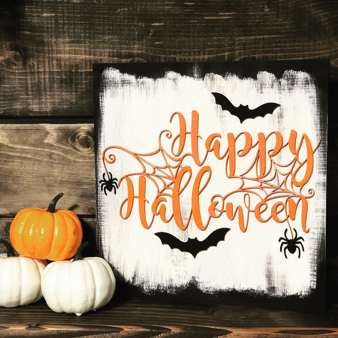 Happy Halloween Sign - Spooky Halloween Decor - Distressed Wood Sign