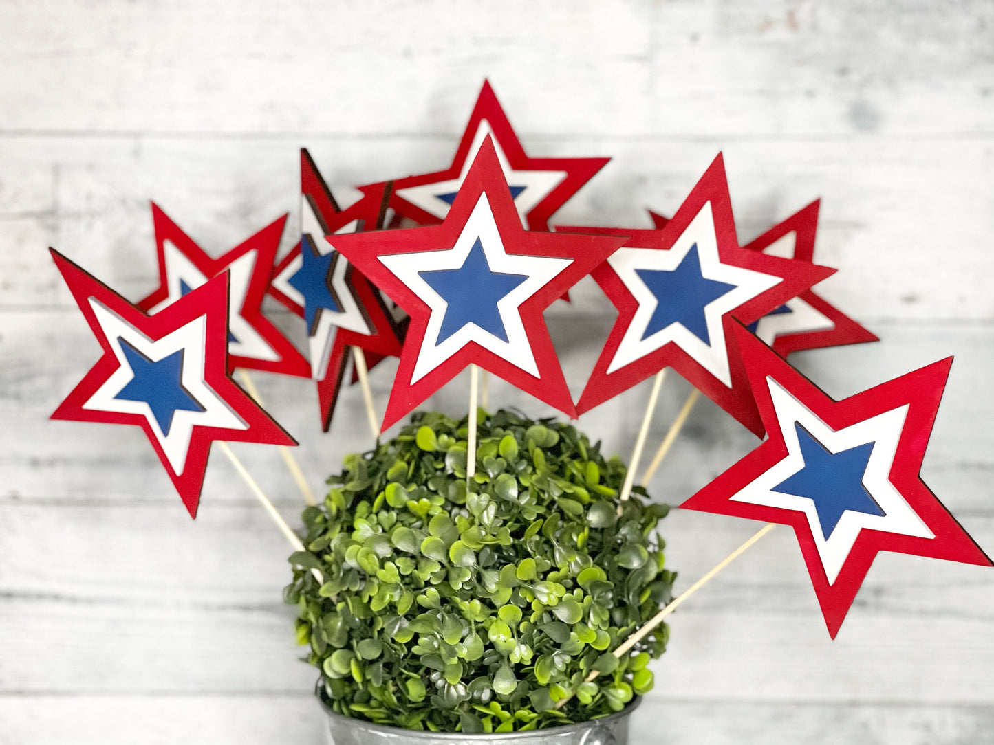 Patriotic Star Picks - 4th of July Decor - Red White and Blue Centerpiece - Independence Day Decorations - Floral Pick