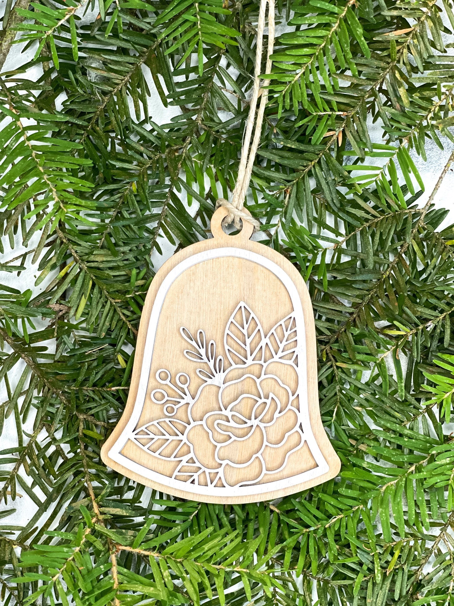 Boho Christmas Ornament - Floral Ornament Set - Christmas Tree Decorations - Natural Wood