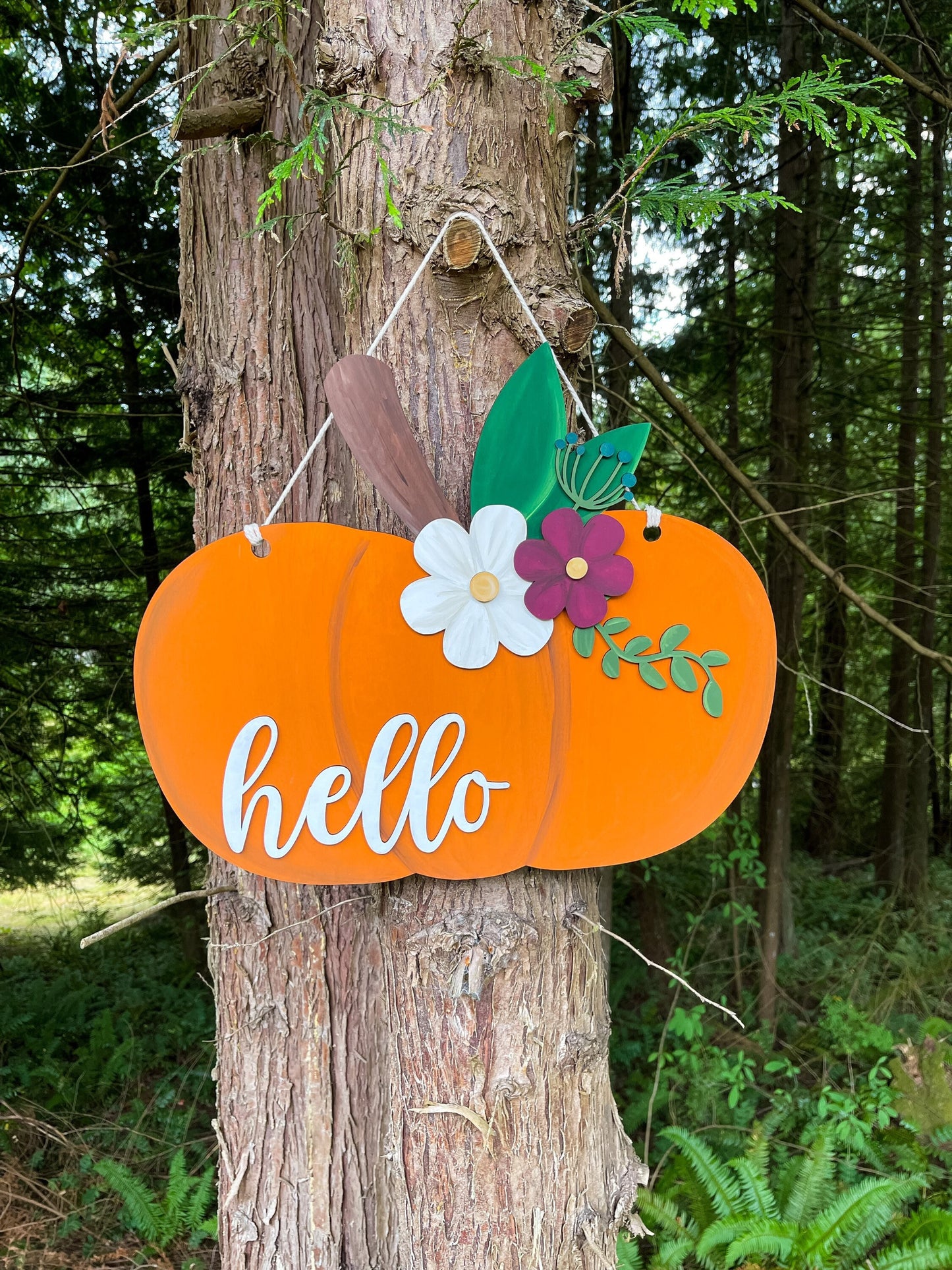 Hello Pumpkin Floral Door Hanger - Fall Door Entryway Sign -