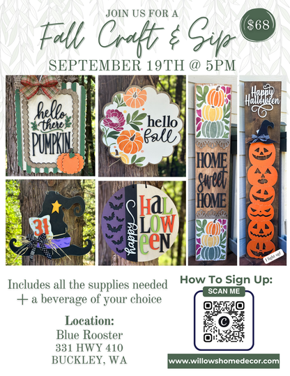 Fall Craft & Sip @ Blue Rooster September 19th @ 5PM