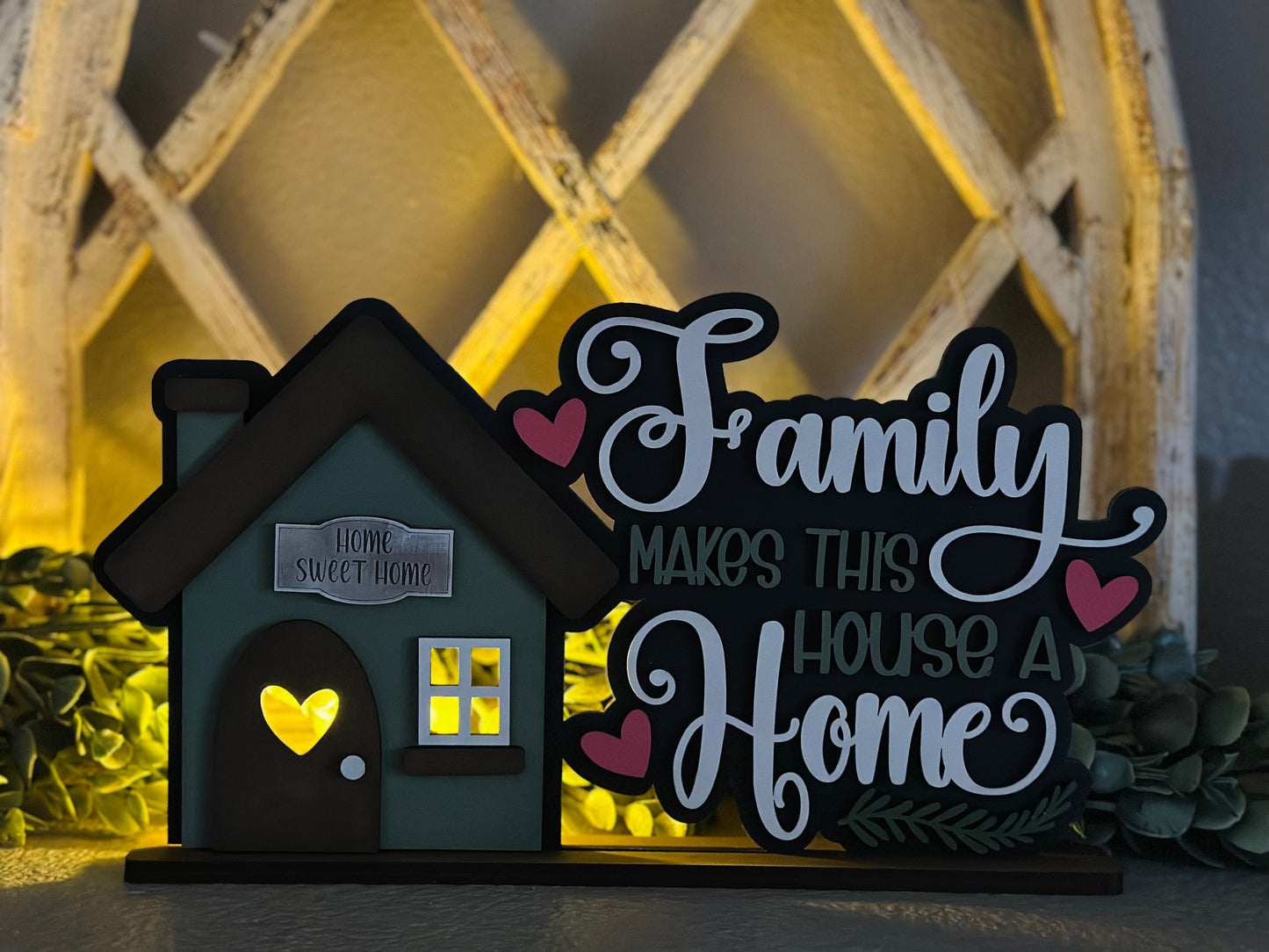 Family Makes A House A Home Shelf Sitter with Tea Light