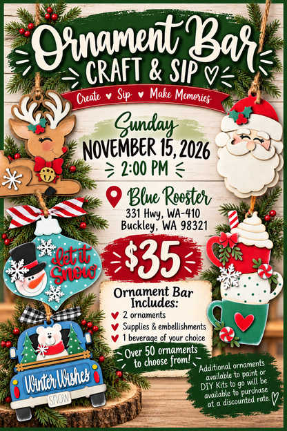 Ornament Bar Craft & Sip @ Blue Rooster November 15 @ 2pm