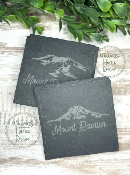 Washington Volcano Slate Coaster Set – Mount Rainier, Mount St. Helens, Mount Adams Mount Baker