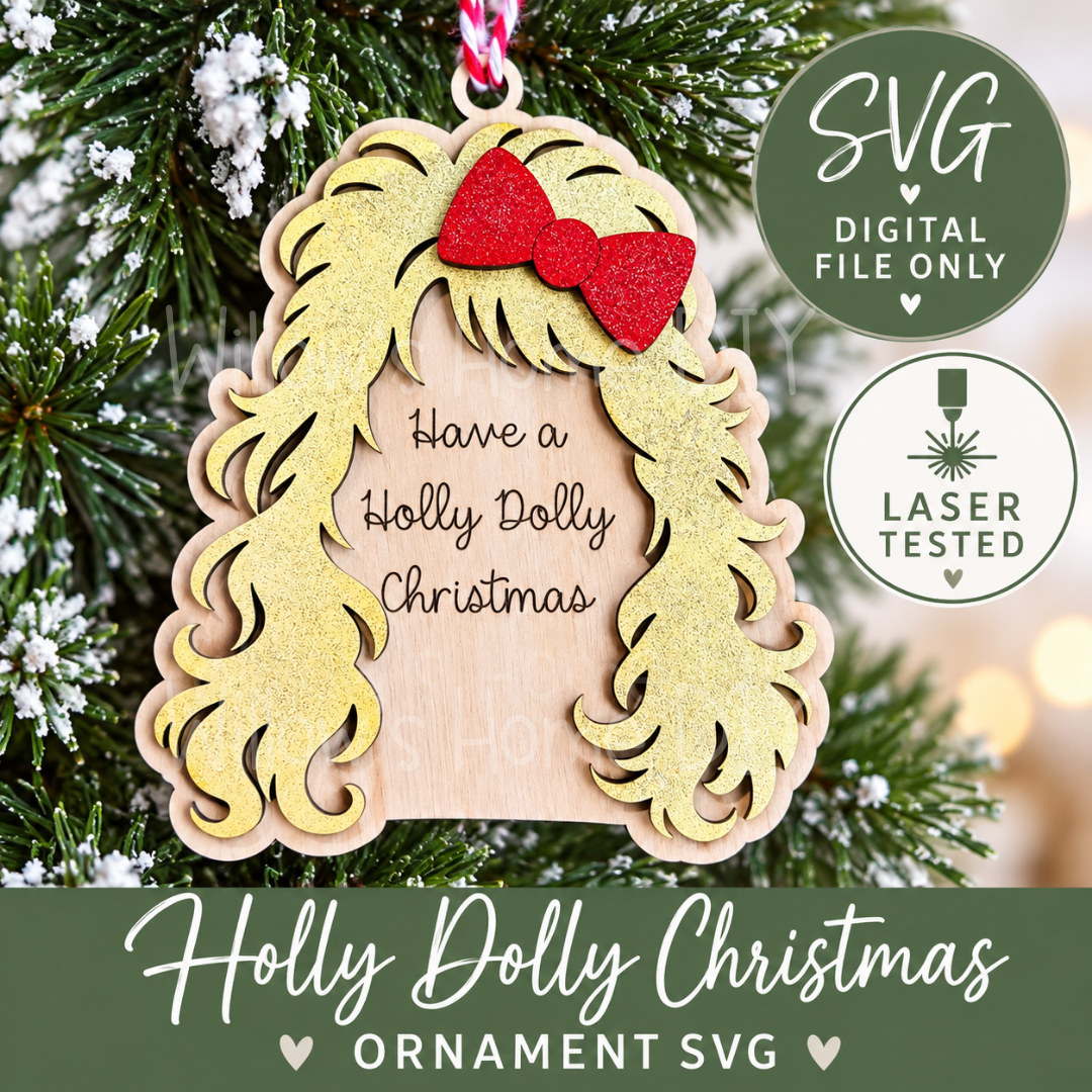 Holly Dolly Christmas Ornament SVG | Christmas Ornament Laser File | Holiday Ornament Cut File | DIY Ornament SVG