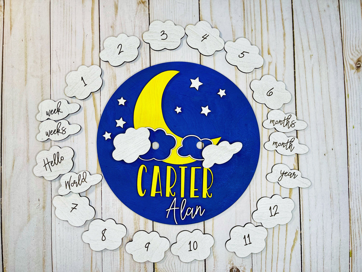 Moon and Stars Baby Milestone SVG - Newborn Photo Prop - Laser SVG File - Glowforge Cut File