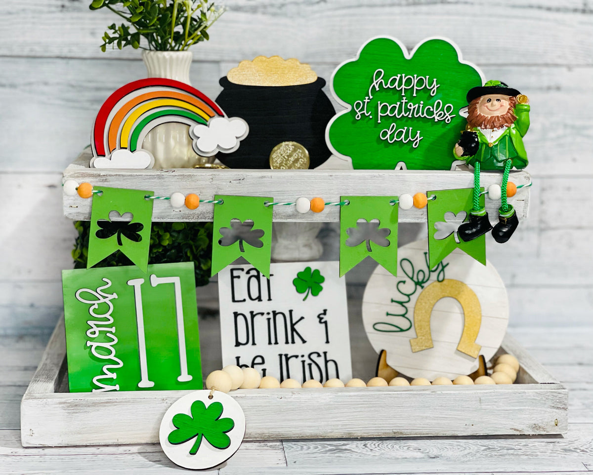 St. Patrick's Day Tiered Tray SVG - Laser Digital Cut File - Saint Patty's Day - Spring Home Decor - Lucky Shamrock - Eat Drink Be Irish