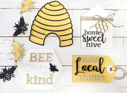 Bee Tiered Tray DIY Kit - Wood Blank - Spring Decor - Summer Decoration - Unfinished Wood Blanks - Bee Kind - Beehive - Home Sweet Hive