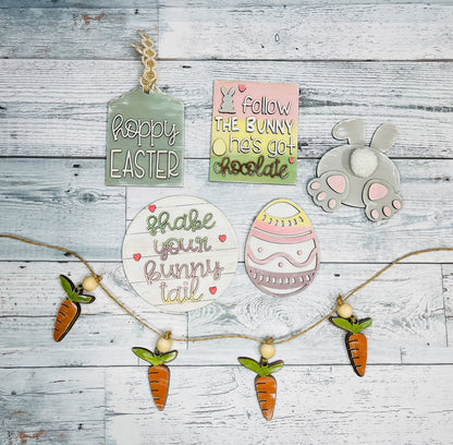 DIY Easter Tiered Tray Kit - Bunny Tail - Decorative Egg - Happy Easter - Unfinished Wood Blanks - Decorative Tray - Spring Decor