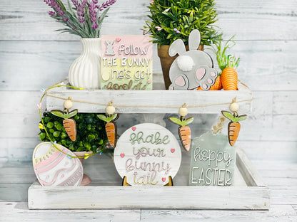 DIY Easter Tiered Tray Kit - Bunny Tail - Decorative Egg - Happy Easter - Unfinished Wood Blanks - Decorative Tray - Spring Decor