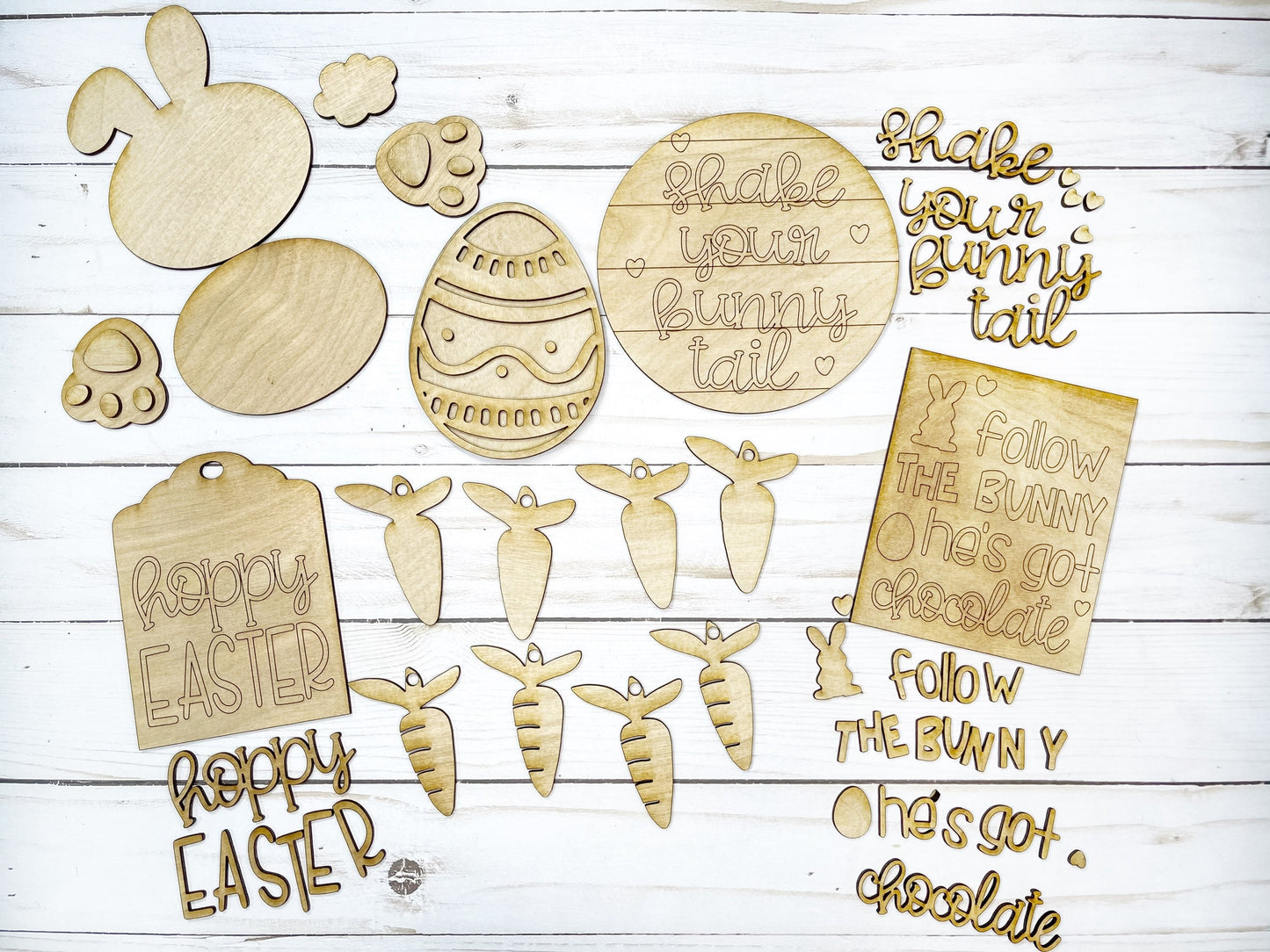 DIY Easter Tiered Tray Kit - Bunny Tail - Decorative Egg - Happy Easter - Unfinished Wood Blanks - Decorative Tray - Spring Decor