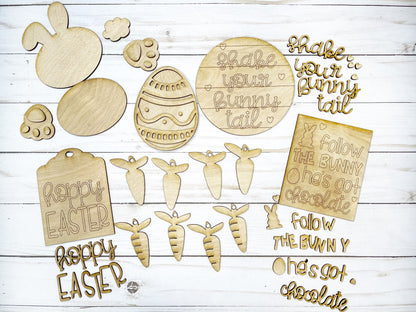 DIY Easter Tiered Tray Kit - Bunny Tail - Decorative Egg - Happy Easter - Unfinished Wood Blanks - Decorative Tray - Spring Decor