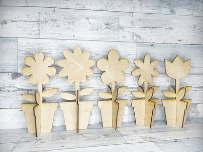 DIY 3D Standing Flower Pot - Spring DIY Kit - Unfinished Wood Blanks - Kids Craft