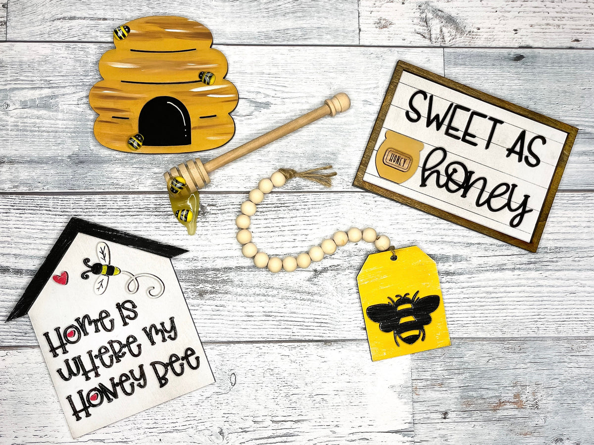 Honey Bee Tiered Tray Set - DIY Wood Blank - Honeycomb - Home Is Where My Honey Bee - Bee Hive