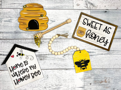Honey Bee Tiered Tray Set - DIY Wood Blank - Honeycomb - Home Is Where My Honey Bee - Bee Hive