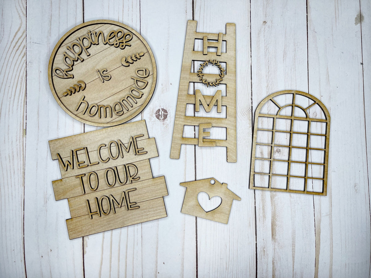 DIY Home Tiered Tray Kit - Farmhouse Home Decor -Unfinished Wood Blanks - Decorative Tray - Happiness Is Homemade - Welcome To Our Home