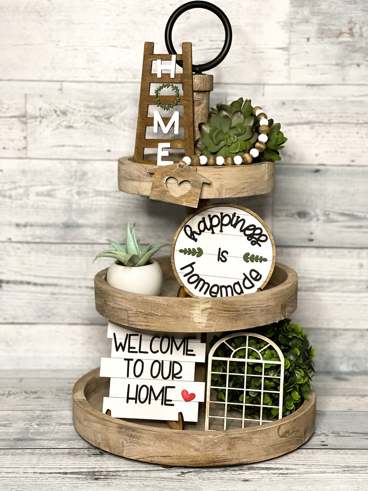 DIY Home Tiered Tray Kit - Farmhouse Home Decor -Unfinished Wood Blanks - Decorative Tray - Happiness Is Homemade - Welcome To Our Home