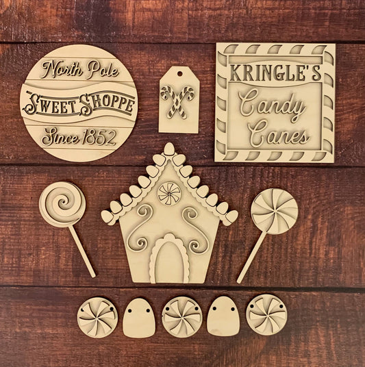 DIY Christmas Candy Tiered Tray Kit- Gingerbread House - Candy Cane - North Pole - Candy