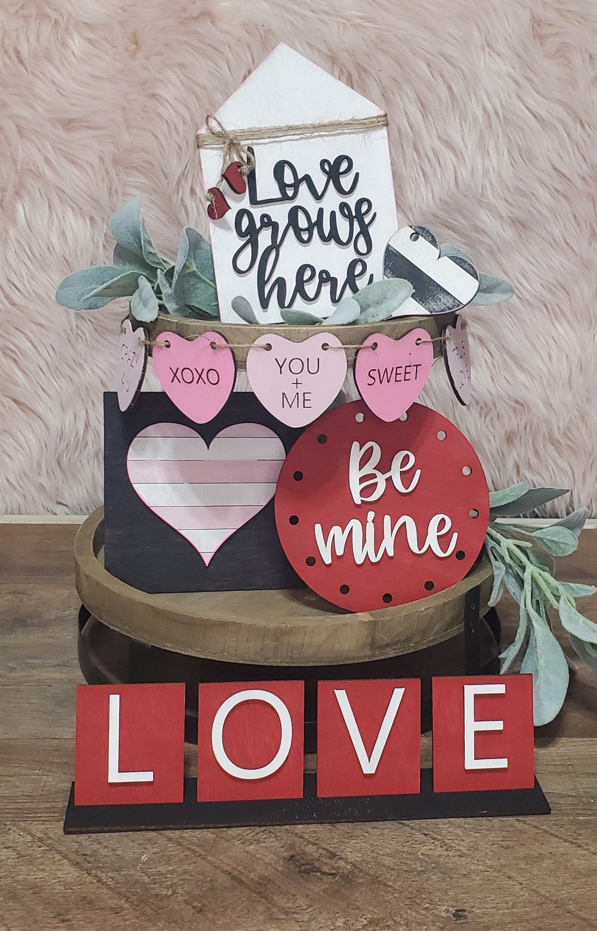 Valentine's Tiered Tray Set - Love DIY Kit - Heart Shelf Decor - Wood Blank Craft Kit
