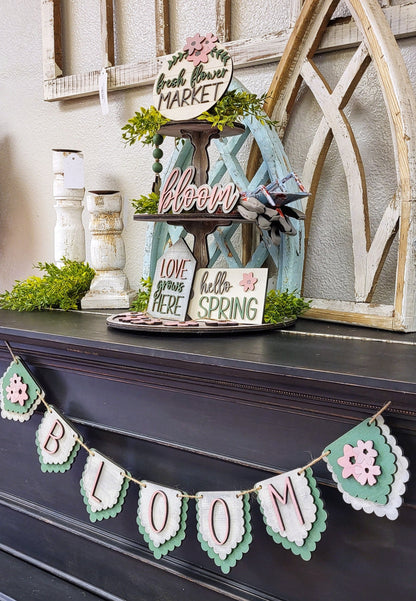 DIY Spring Bloom Tiered Tray - Flower Market - Farmhouse Home Decor -Unfinished Wood Blanks - Decorative Tray - Spring Decor