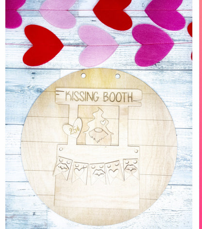 Kissing Booth Valentine Door Hanger - Gnome Love Decor - Wood Blank - DIY Kits - Galentine's Day - Paint Night - Craft Party
