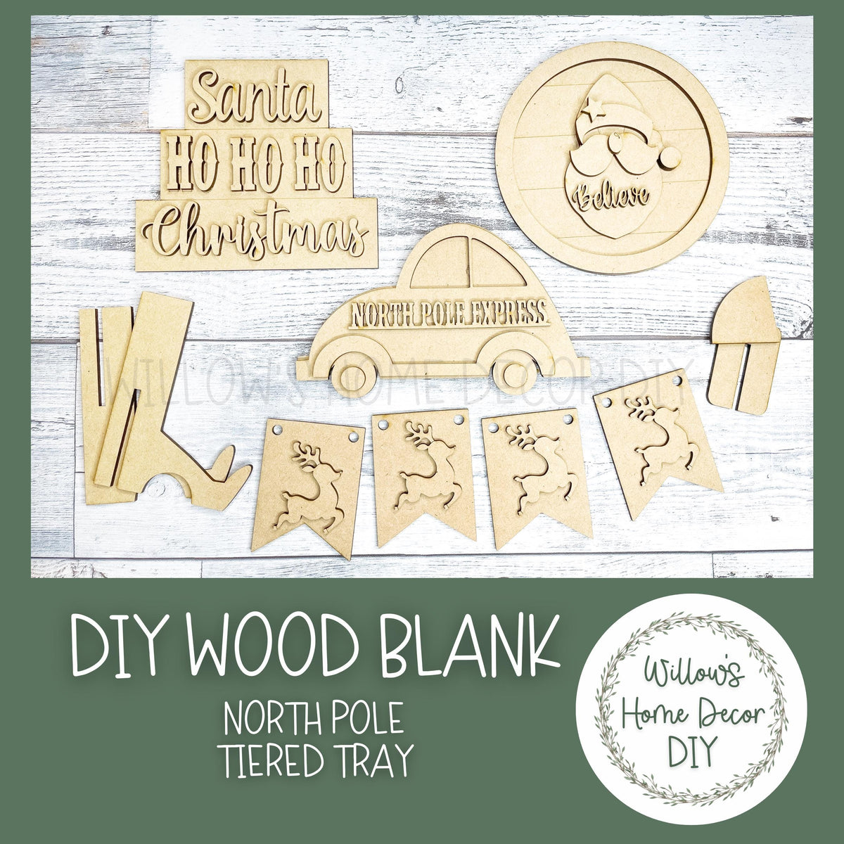 Santa Christmas Tiered Tray - North Pole DIY Kit - Craft Blank - Wood Blank for Crafters - Do It Yourself - Christmas Family Kids Kit