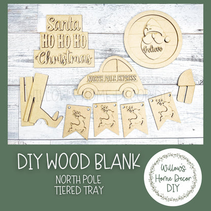 Santa Christmas Tiered Tray - North Pole DIY Kit - Craft Blank - Wood Blank for Crafters - Do It Yourself - Christmas Family Kids Kit