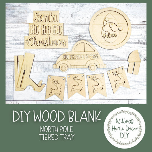 Santa Christmas Tiered Tray - North Pole DIY Kit - Craft Blank - Wood Blank for Crafters - Do It Yourself - Christmas Family Kids Kit