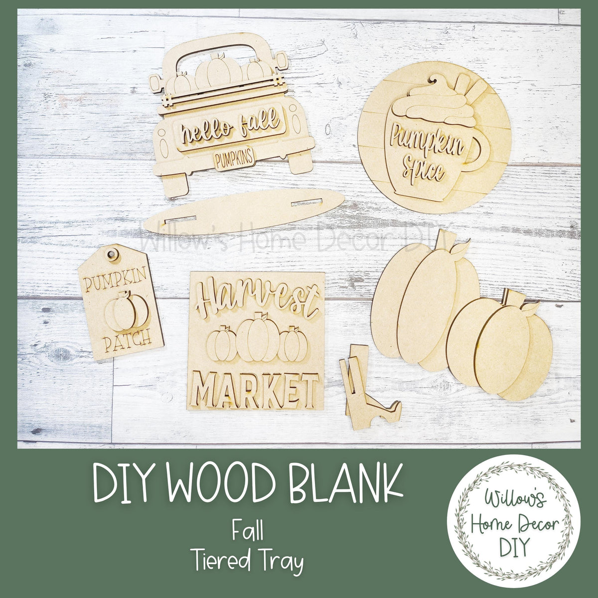 DIY Fall Harvest Tiered Tray - Wood Blank Kit - Tiered Tray Decor - Fall Truck Decor - Pumpkin Spice - Seasonal Home Decor