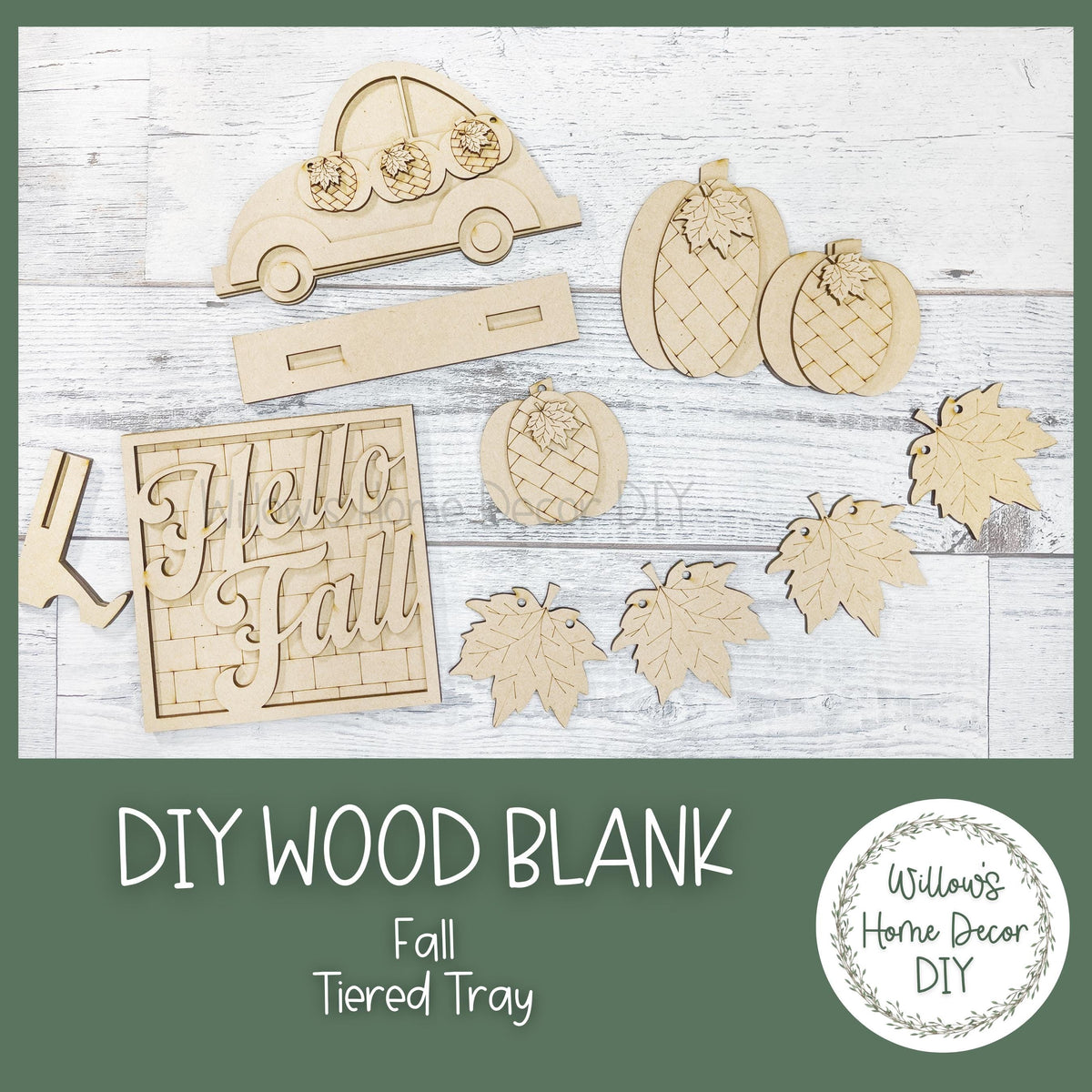 Hello Fall Tiered Tray - DIY Kit - Seasonal Home Decor - Fall Decor - VW Bug - Pumpkins - Leaves