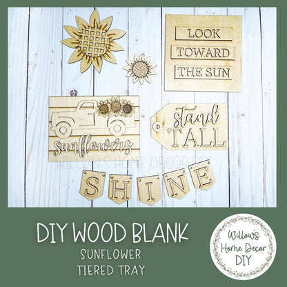 Sunflower Tiered Tray Set - DIY Wood Blank Kit - Seasonal Home Decor - Farmhouse Truck - Fall