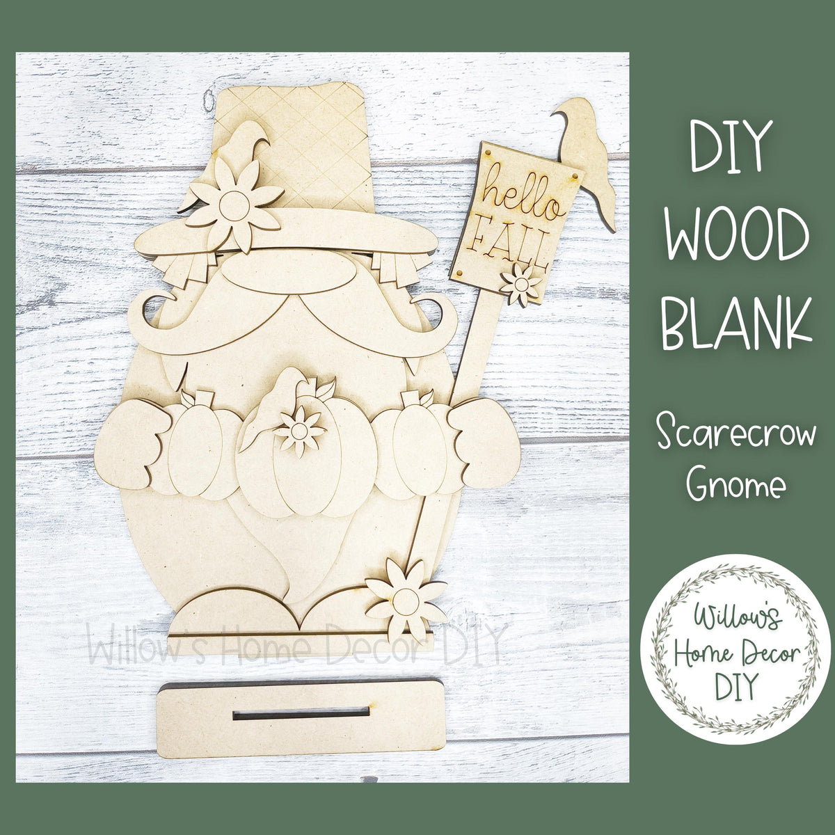 Scarecrow Gnome - DIY Kit - Fall Craft Kit - Fall Home Decor - Hello Fall Shelf Sitter - Adult Kids Craft Night - Paint Party