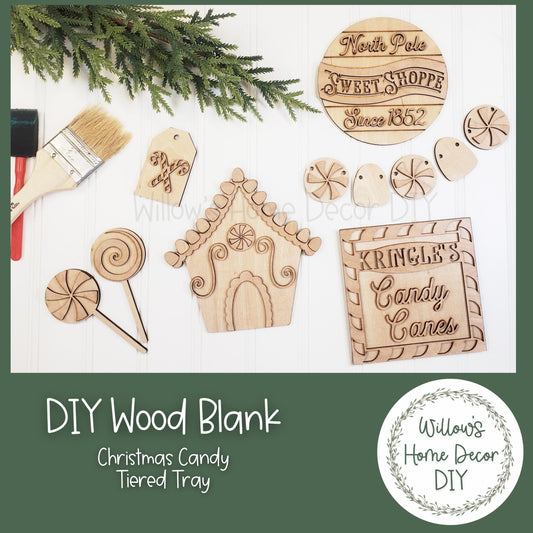 DIY Christmas Candy Tiered Tray Kit- Gingerbread House - Candy Cane - North Pole - Candy