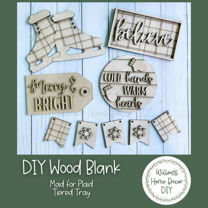 Plaid Christmas Tiered Tray - DIY Kits - Decorative Tray - Ice Skating Decor - Merry & Bright - Believe
