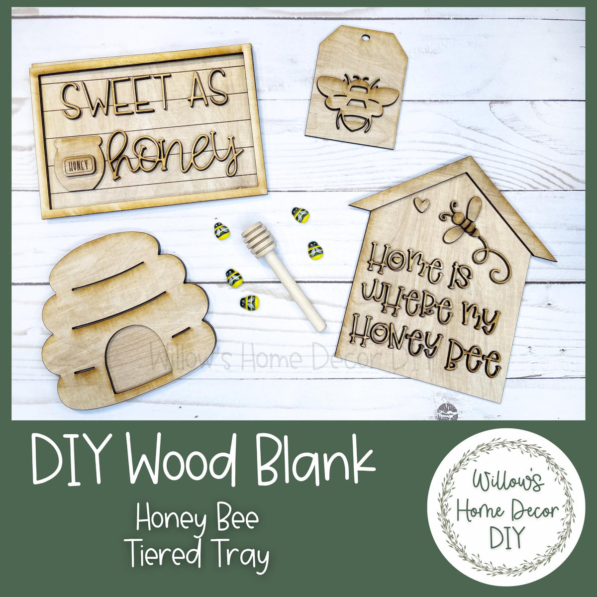Honey Bee Tiered Tray Set - DIY Wood Blank - Honeycomb - Home Is Where My Honey Bee - Bee Hive