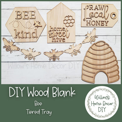 Bee Tiered Tray DIY Kit - Wood Blank - Spring Decor - Summer Decoration - Unfinished Wood Blanks - Bee Kind - Beehive - Home Sweet Hive