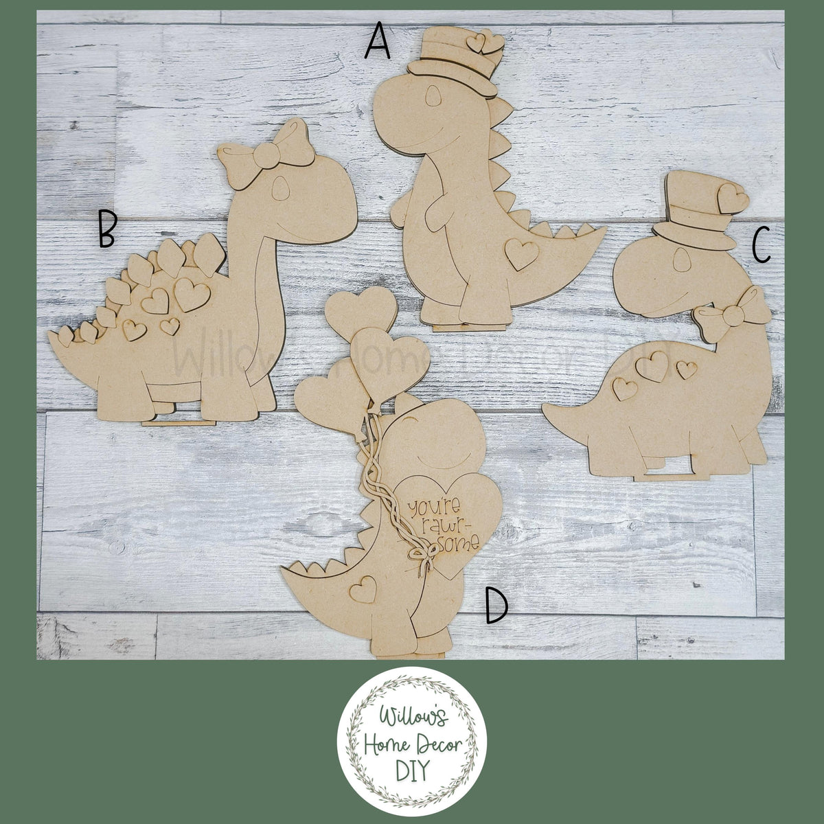 DIY Valentine’s Dinosaur Shelf Sitter - Dinos Kids Craft - You’re Rawr-some - Love Day Decor - Wood Blank - Craft Kit - Home Decor