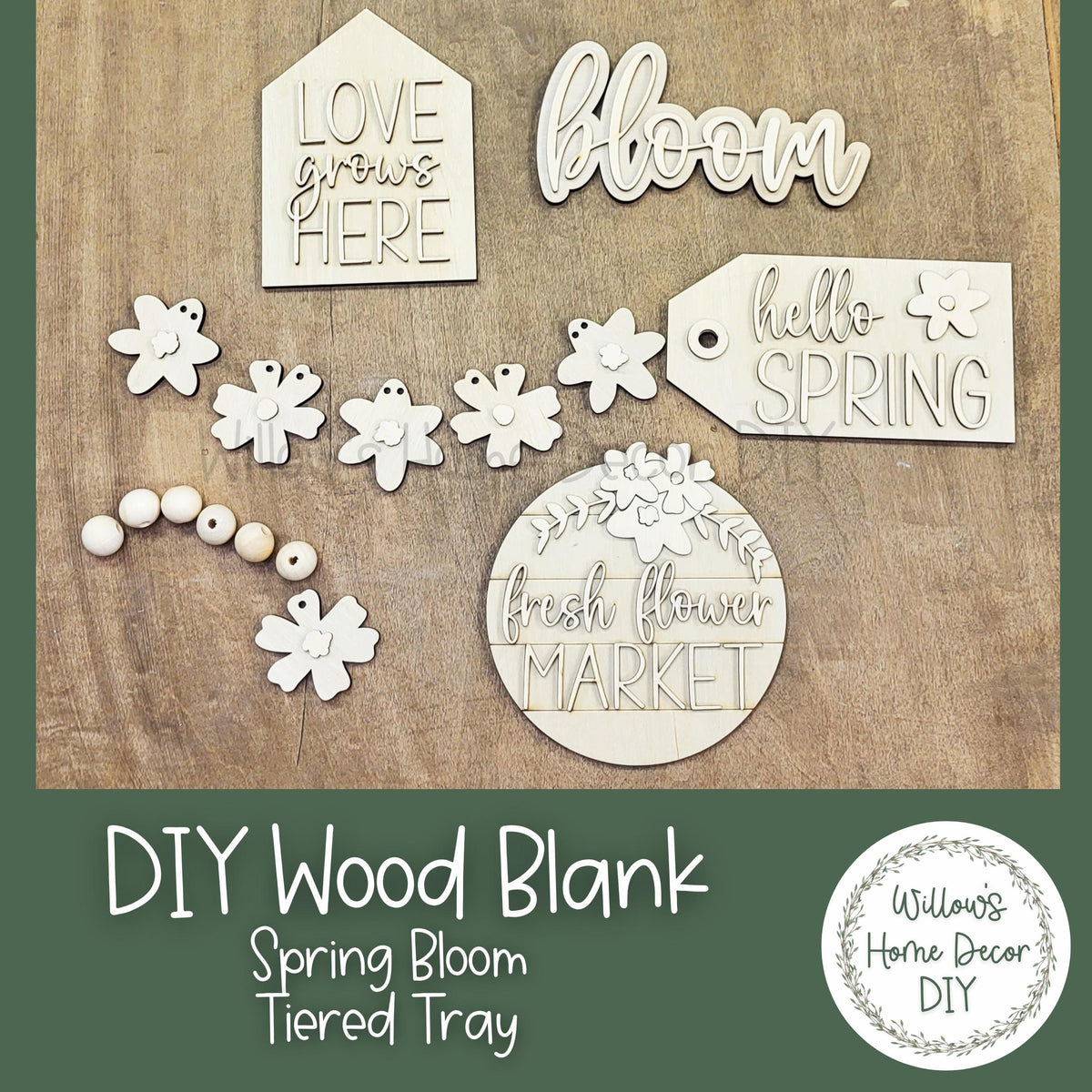 DIY Spring Bloom Tiered Tray - Flower Market - Farmhouse Home Decor -Unfinished Wood Blanks - Decorative Tray - Spring Decor