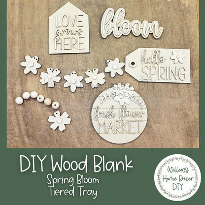DIY Spring Bloom Tiered Tray - Flower Market - Farmhouse Home Decor -Unfinished Wood Blanks - Decorative Tray - Spring Decor