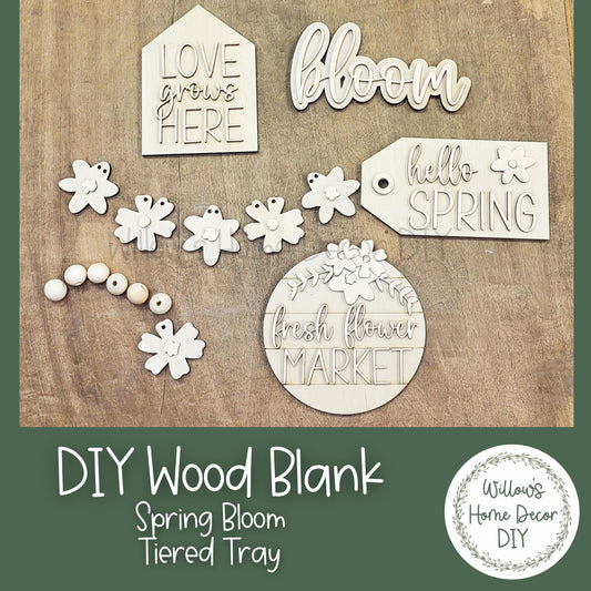 DIY Spring Bloom Tiered Tray - Flower Market - Farmhouse Home Decor -Unfinished Wood Blanks - Decorative Tray - Spring Decor