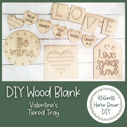 Valentine's Tiered Tray Set - Love DIY Kit - Heart Shelf Decor - Wood Blank Craft Kit
