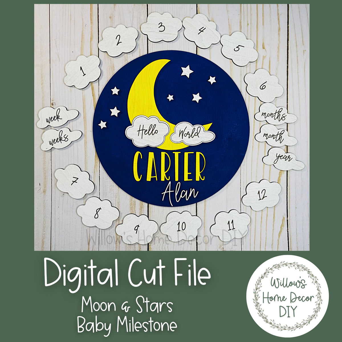 Moon and Stars Baby Milestone SVG - Newborn Photo Prop - Laser SVG File - Glowforge Cut File